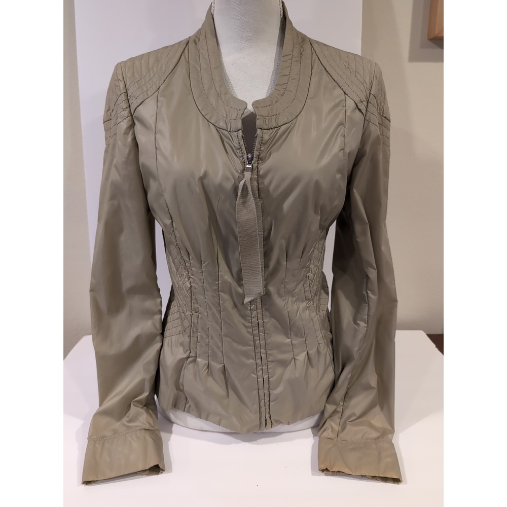Elie Tahari Women's Jacket Lightweight Windbreaker Size 2 Tan Beige Full Zip